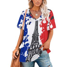 AILLOSA TH-301 Tamamı Baskılı V Yaka Kısa Kollu Kadın T-shirt