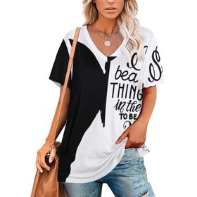 AILLOSA TH-303 Tamamı Baskılı V Yaka Kısa Kollu Kadın T-shirt