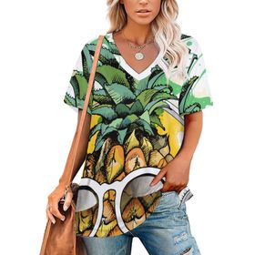 AILLOSA TH-304 Tamamı Baskılı V Yaka Kısa Kollu Kadın T-shirt