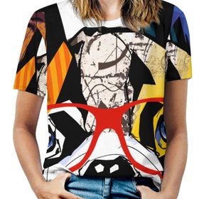 AILLOSA TH-305 Tamamı Baskılı Kısa Kollu Yuvarlak Yaka Kadın T-shirt