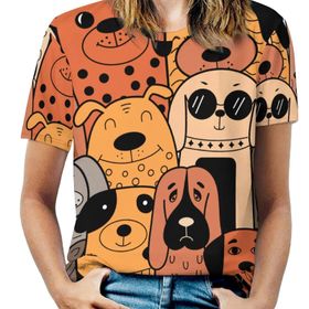 AILLOSA TH-307 Tamamı Baskılı Kısa Kollu Yuvarlak Yaka Kadın T-shirt