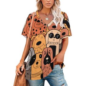 AILLOSA TH-307 Tamamı Baskılı V Yaka Kısa Kollu Kadın T-shirt