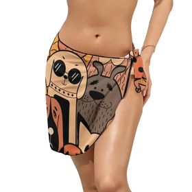 AILLOSA TH-307 Wrap Sarong Beyaz Siyah Kadın Plaj Elbise