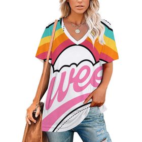 AILLOSA TH-31 Tamamı Baskılı V Yaka Kısa Kollu Kadın T-shirt