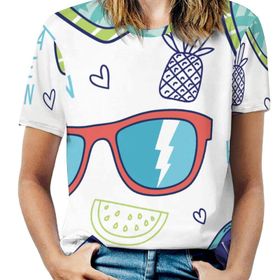 AILLOSA TH-310 Tamamı Baskılı Kısa Kollu Yuvarlak Yaka Kadın T-shirt