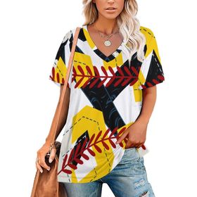 AILLOSA TH-318 Tamamı Baskılı V Yaka Kısa Kollu Kadın T-shirt