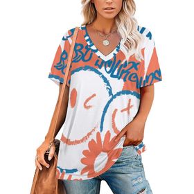 AILLOSA TH-326 Tamamı Baskılı V Yaka Kısa Kollu Kadın T-shirt