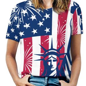 AILLOSA TH-338 Tamamı Baskılı Kısa Kollu Yuvarlak Yaka Kadın T-shirt