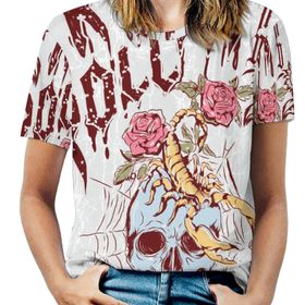 AILLOSA TH-356 Tamamı Baskılı Kısa Kollu Yuvarlak Yaka Kadın T-shirt