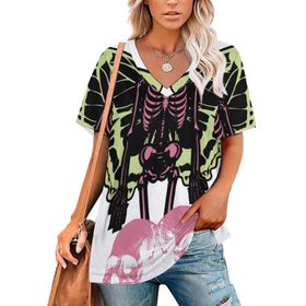 AILLOSA TH-358 Tamamı Baskılı V Yaka Kısa Kollu Kadın T-shirt