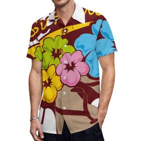 AILLOSA TH-373 Aloha Hawaii 3D Desen Kısa Kollu Erkek Gömlek