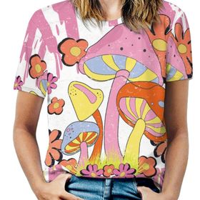 AILLOSA TH-381 Tamamı Baskılı Kısa Kollu Yuvarlak Yaka Kadın T-shirt