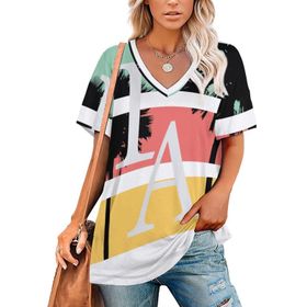 AILLOSA TH-384 Tamamı Baskılı V Yaka Kısa Kollu Kadın T-shirt