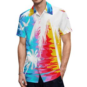 AILLOSA TH-385 Aloha Hawaii 3D Desen Kısa Kollu Erkek Gömlek