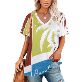 AILLOSA TH-390 Tamamı Baskılı V Yaka Kısa Kollu Kadın T-shirt