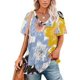 AILLOSA TH-391 Tamamı Baskılı V Yaka Kısa Kollu Kadın T-shirt