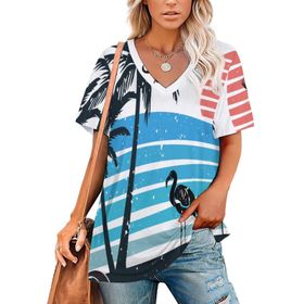 AILLOSA TH-392 Tamamı Baskılı Kısa Kollu V Yakalı Kadın T-shirt