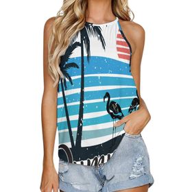 AILLOSA TH-392 Yuvarlak Yaka Kolsuz Kadın T-shirt