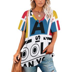 AILLOSA TH-393 Tamamı Baskılı V Yaka Kısa Kollu Kadın T-shirt