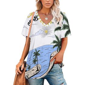 AILLOSA TH-394 Tamamı Baskılı V Yaka Kısa Kollu Kadın T-shirt