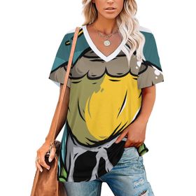 AILLOSA TH-395 Tamamı Baskılı V Yaka Kısa Kollu Kadın T-shirt