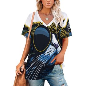 AILLOSA TH-399 Tamamı Baskılı V Yaka Kısa Kollu Kadın T-shirt