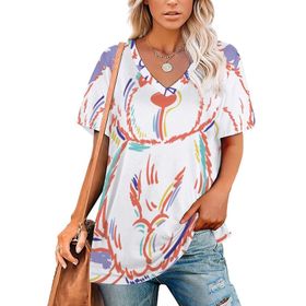 AILLOSA TH-400 Tamamı Baskılı V Yaka Kısa Kollu Kadın T-shirt