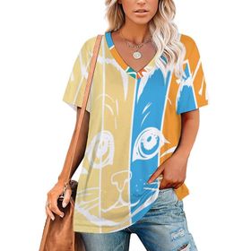 AILLOSA TH-404 Tamamı Baskılı Kısa Kollu V Yakalı Kadın T-shirt