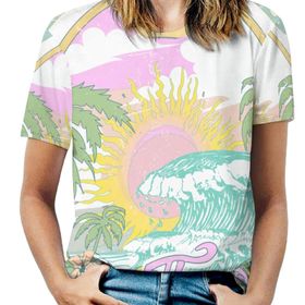 AILLOSA TH-406 Tamamı Baskılı Kısa Kollu Yuvarlak Yaka Kadın T-shirt
