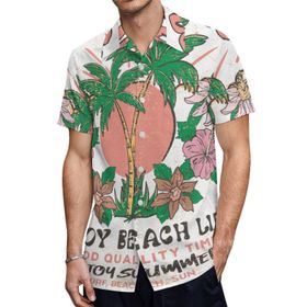AILLOSA TH-407 Aloha Hawaii 3D Desen Kısa Kollu Erkek Gömlek
