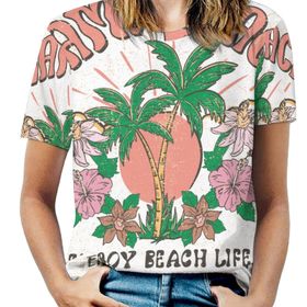 AILLOSA TH-407 Tamamı Baskılı Kısa Kollu Yuvarlak Yaka Kadın T-shirt