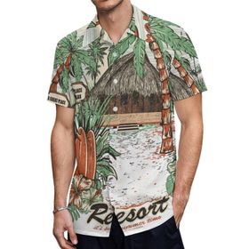 AILLOSA TH-408 Aloha Hawaii 3D Desen Kısa Kollu Erkek Gömlek