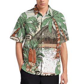 AILLOSA TH-408 Aloha Hawaii 3D Desen Kısa Kollu Erkek Gömlek