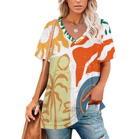AILLOSA TH-411 Tamamı Baskılı Kısa Kollu V Yakalı Kadın T-shirt