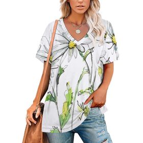 AILLOSA TH-415 Tamamı Baskılı Kısa Kollu V Yakalı Kadın T-shirt