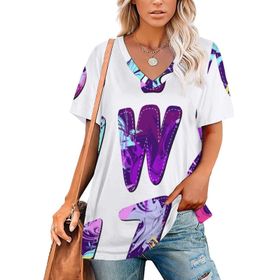 AILLOSA TH-417 Tamamı Baskılı Kısa Kollu V Yakalı Kadın T-shirt
