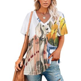 AILLOSA TH-418 Tamamı Baskılı Kısa Kollu V Yakalı Kadın T-shirt