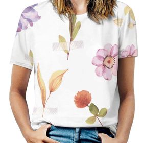 AILLOSA TH-421 Tamamı Baskılı Kısa Kollu Yuvarlak Yaka Kadın T-shirt