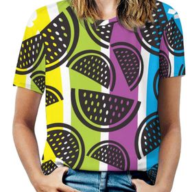 AILLOSA TH-427 Tamamı Baskılı Kısa Kollu Yuvarlak Yaka Kadın T-shirt