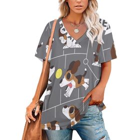AILLOSA TH-428 Tamamı Baskılı Kısa Kollu V Yakalı Kadın T-shirt