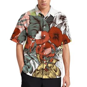 AILLOSA TH-431 Aloha Hawaii 3D Desen Kısa Kollu Erkek Gömlek