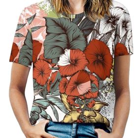 AILLOSA TH-431 Tamamı Baskılı Kısa Kollu Yuvarlak Yaka Kadın T-shirt
