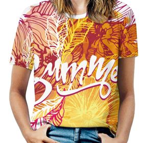 AILLOSA TH-437 Tamamı Baskılı Kısa Kollu Yuvarlak Yaka Kadın T-shirt