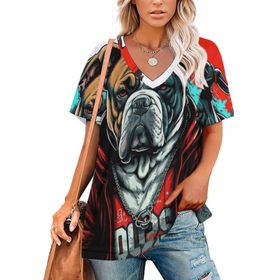 AILLOSA TH-439 Tamamı Baskılı Kısa Kollu V Yakalı Kadın T-shirt