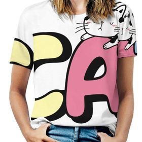 AILLOSA TH-442 Tamamı Baskılı Kısa Kollu Yuvarlak Yaka Kadın T-shirt