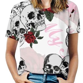 AILLOSA TH-447 Tamamı Baskılı Kısa Kollu Yuvarlak Yaka Kadın T-shirt