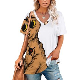 AILLOSA TH-448 Tamamı Baskılı Kısa Kollu V Yakalı Kadın T-shirt