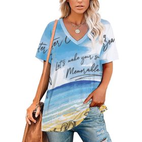 AILLOSA TH-451 Tamamı Baskılı Kısa Kollu V Yakalı Kadın T-shirt