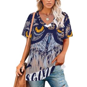 AILLOSA TH-457 Tamamı Baskılı Kısa Kollu V Yakalı Kadın T-shirt