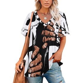 AILLOSA TH-461 Tamamı Baskılı Kısa Kollu V Yakalı Kadın T-shirt